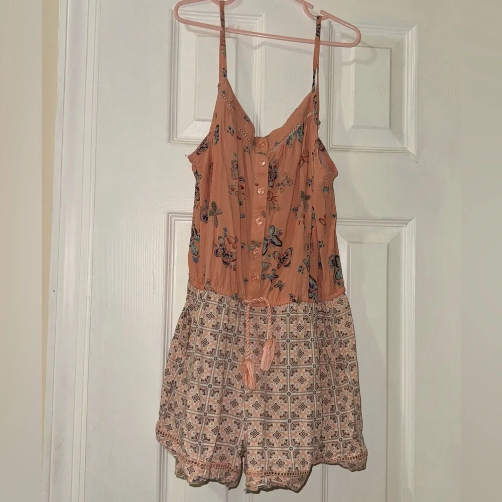 Gap Girls Butterfly Floral Print Romper Size 12 Orange Blue